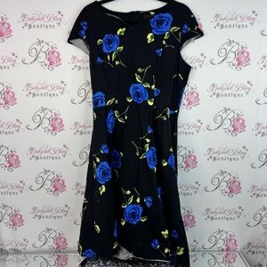Dress tells dress roses blue green Chic Black Dress with Blue Floral Design